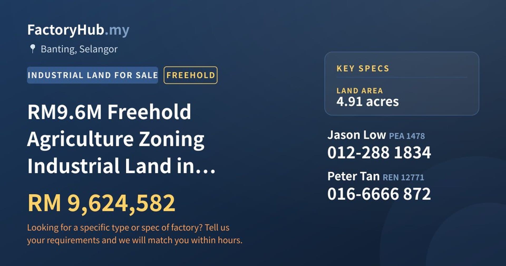 RM9.6M Freehold Agriculture Zoning Industrial Land in Banting – 4.9ac - Property image 1 of 2