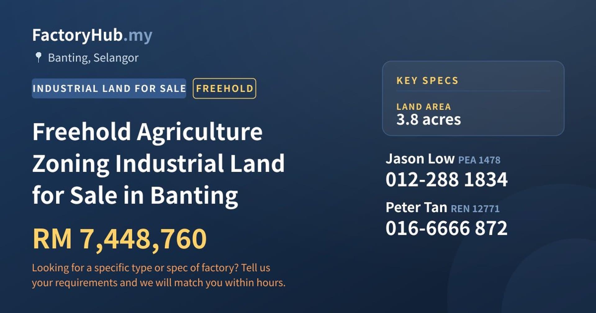 Freehold Agriculture Zoning Industrial Land for Sale in Banting - Property image 1 of 2