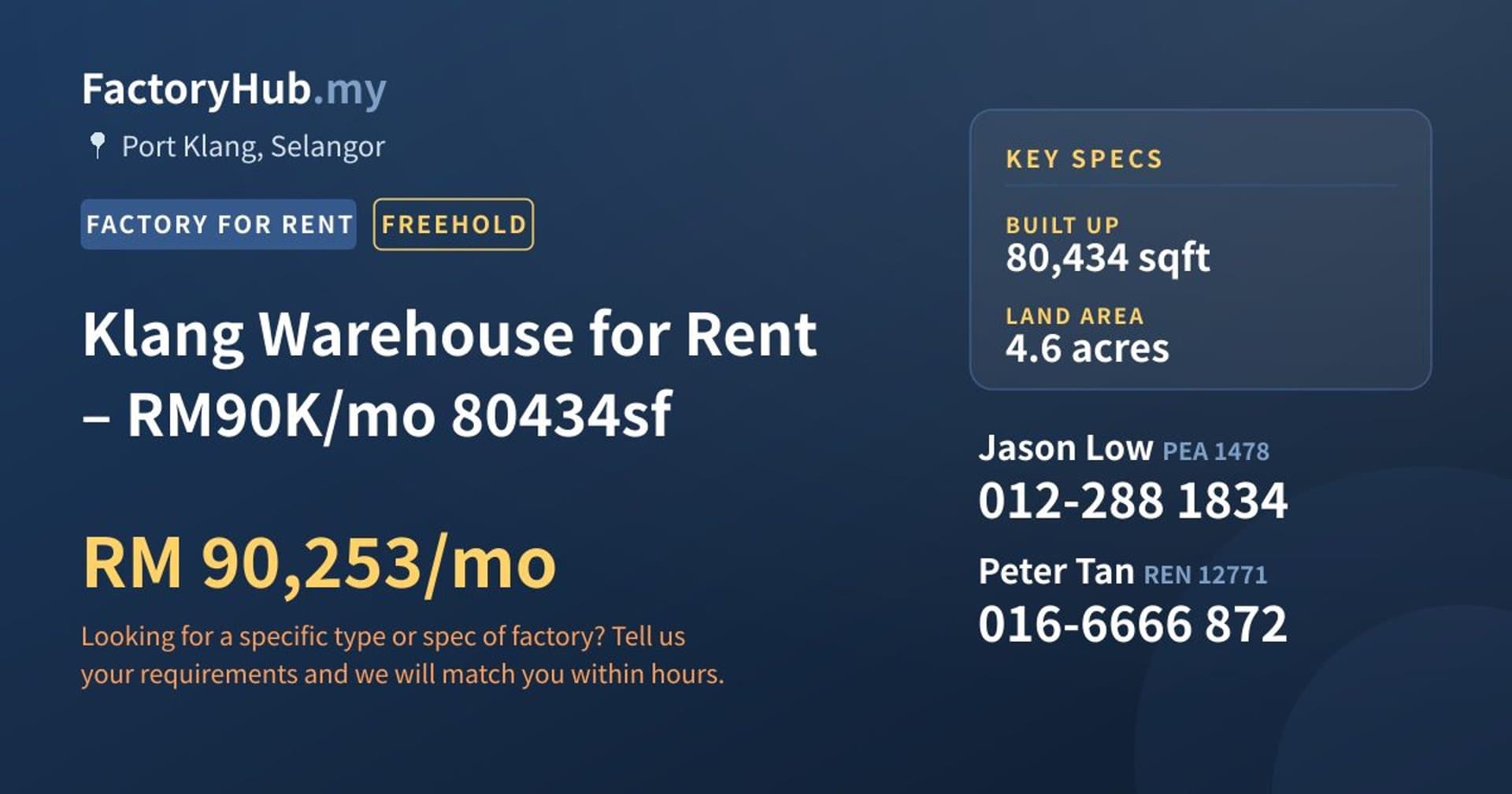 Klang Warehouse for Rent – RM90K/mo 80434sf - Property image 1 of 2