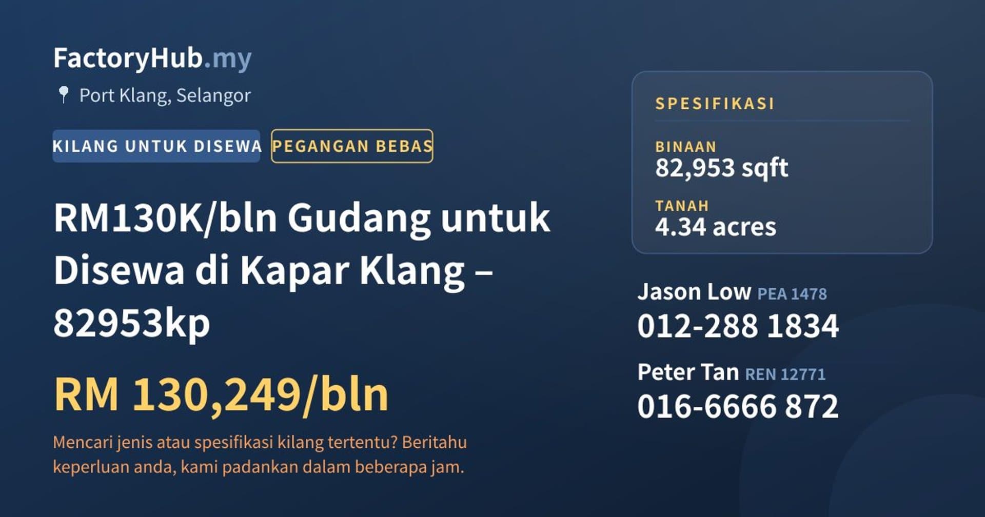 RM130K/bln Gudang untuk Disewa di Kapar Klang – 82953kp · Imej hartanah 1/2