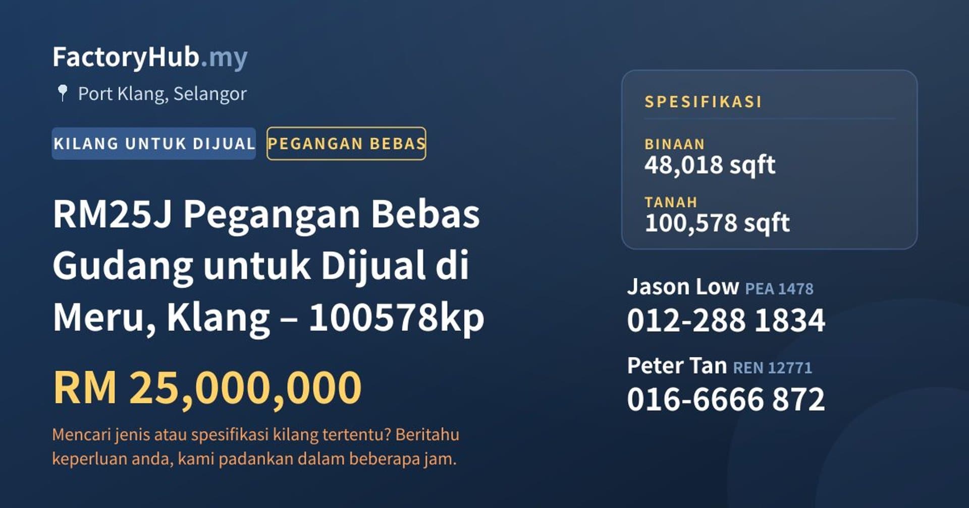 RM25J Pegangan Bebas Gudang untuk Dijual di Meru, Klang – 100578kp · Imej hartanah 1/2