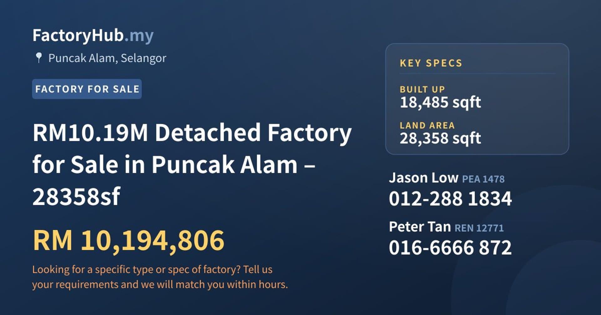 RM10.19M Detached Factory for Sale in Puncak Alam – 28358sf - Property image 1 of 2