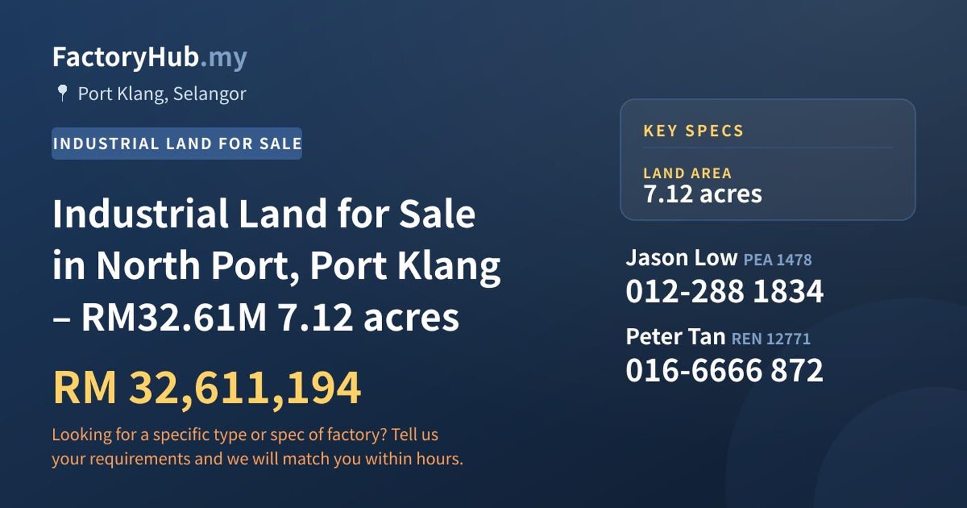 Industrial Land for Sale in North Port, Port Klang – RM32.61M 7.12 acres - Property image 1 of 4
