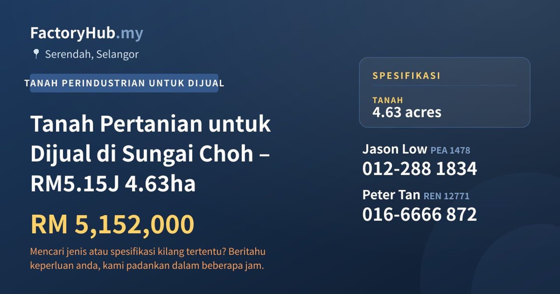 Tanah Pertanian untuk Dijual di Sungai Choh – RM5.15J 4.63ha · Imej hartanah 1/2