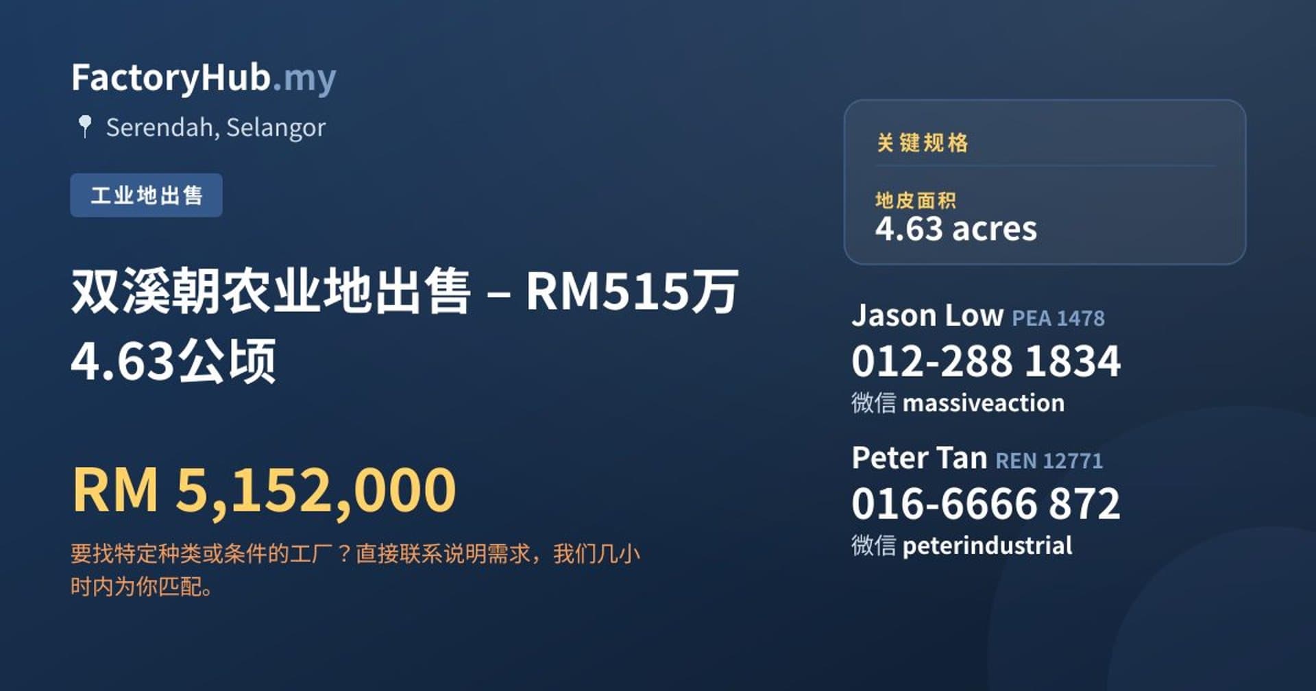 双溪朝农业地出售 – RM515万 4.63公顷 · 房源图片 1/2
