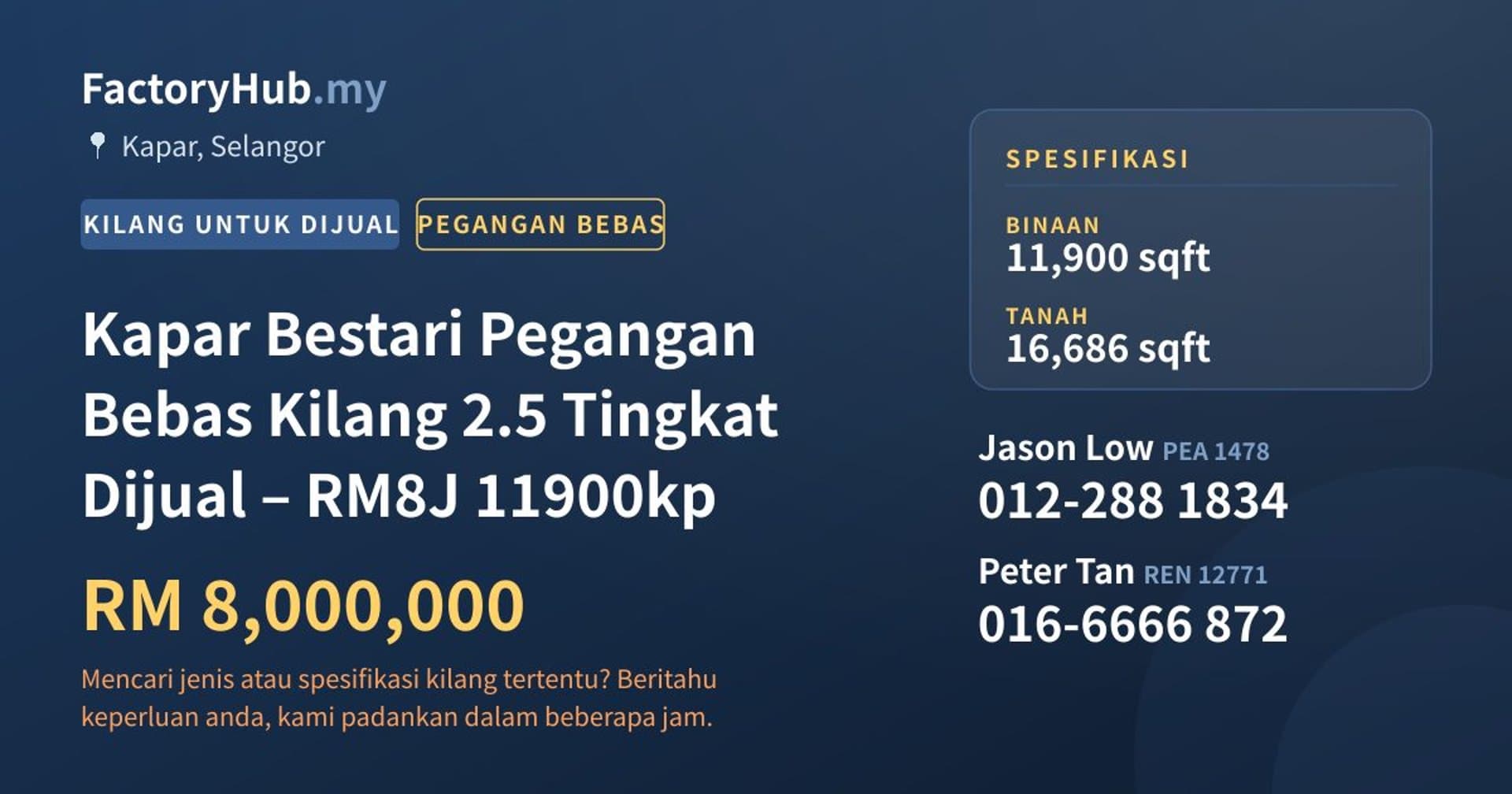 Kapar Bestari Pegangan Bebas Kilang 2.5 Tingkat Dijual – RM8J 11900kp · Imej hartanah 1/7