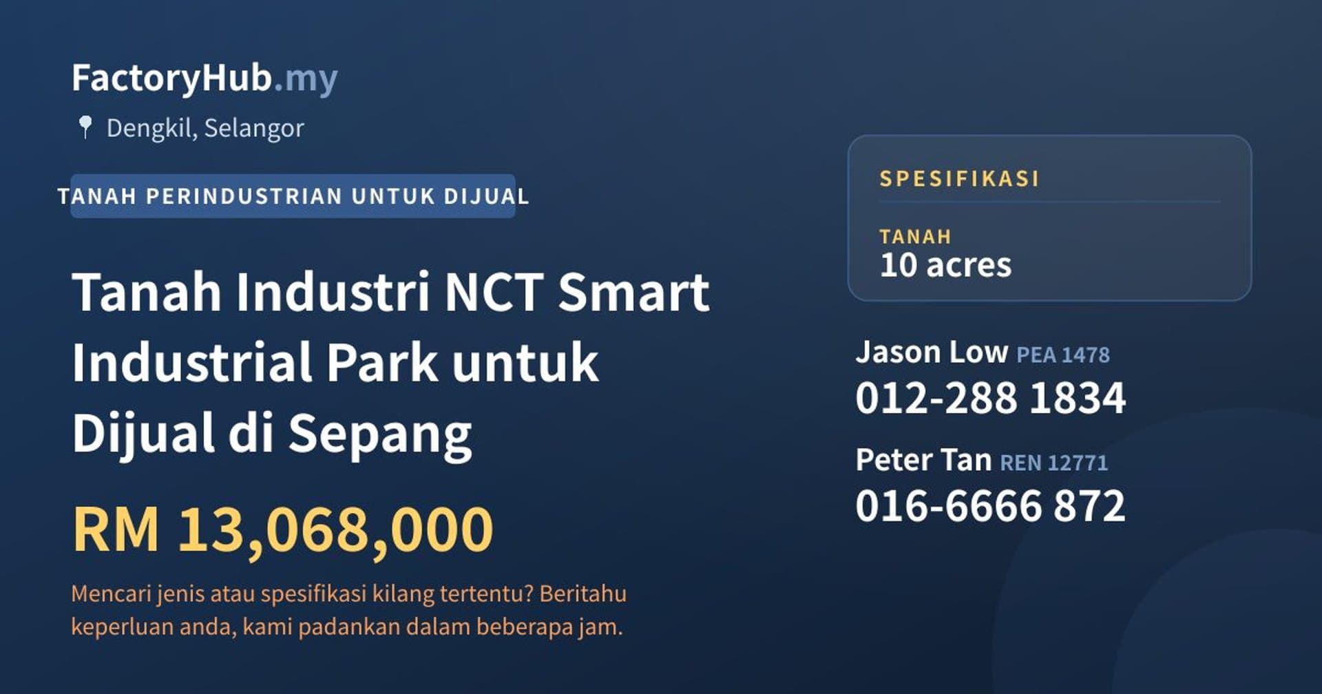 Tanah Industri NCT Smart Industrial Park untuk Dijual di Sepang · Imej hartanah 1/7