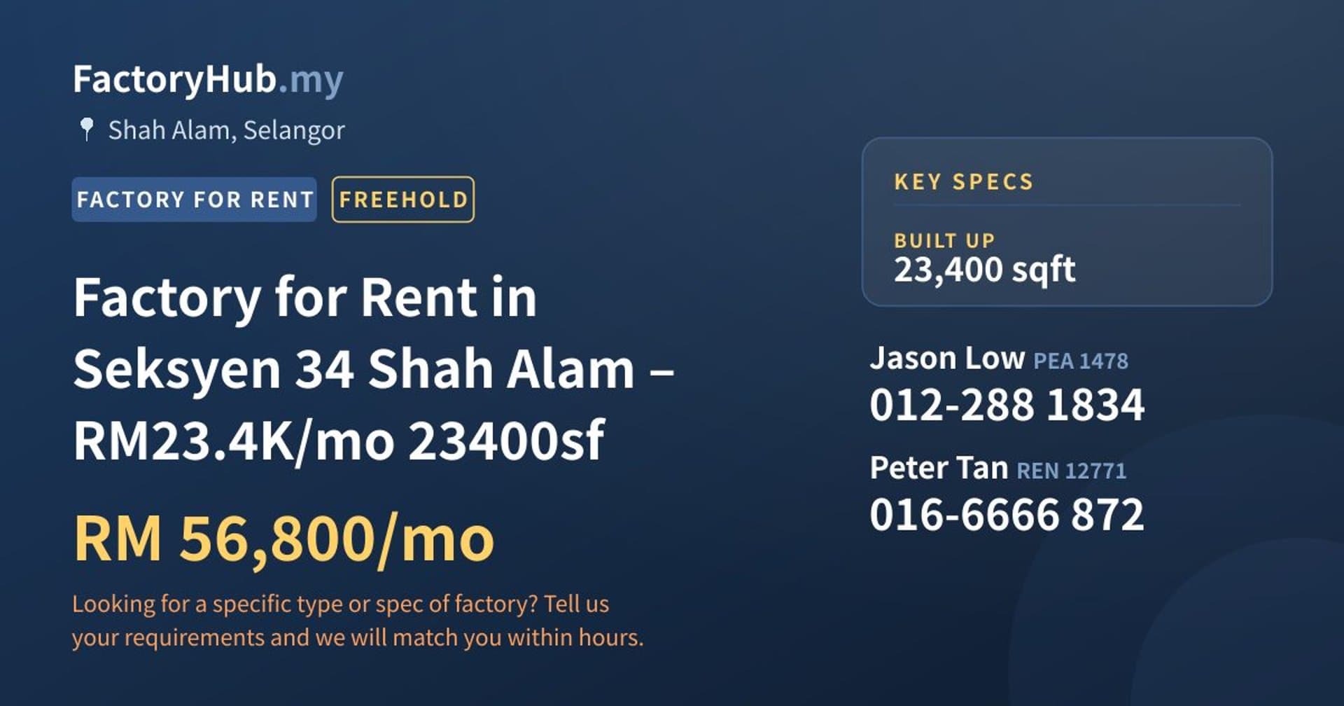 Factory for Rent in Seksyen 34 Shah Alam – RM23.4K/mo 23400sf - Property image 1 of 7