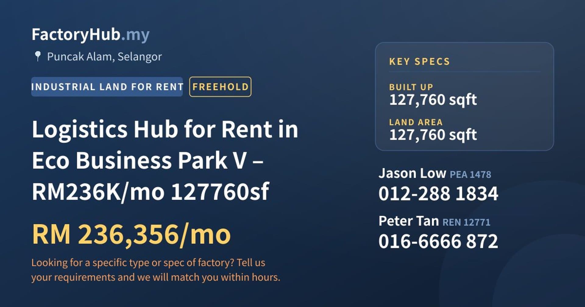 Logistics Hub for Rent in Eco Business Park V – RM236K/mo 127760sf - Property image 1 of 7