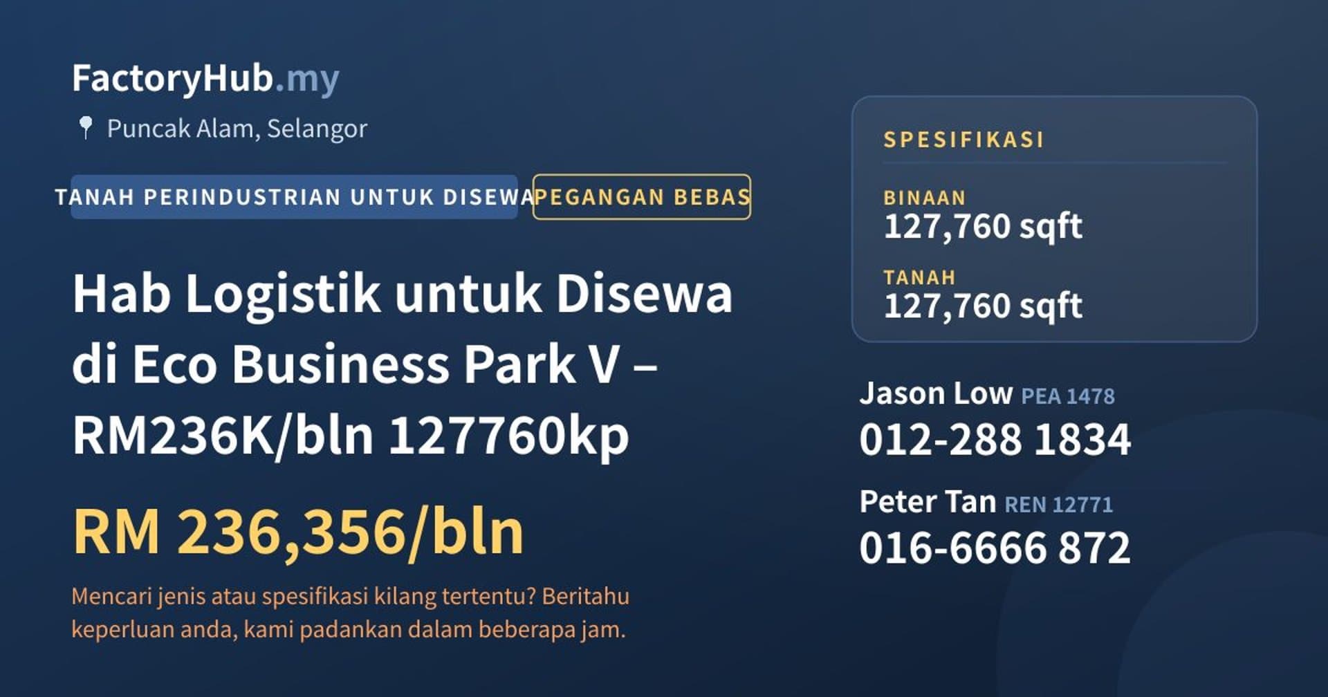 Hab Logistik untuk Disewa di Eco Business Park V – RM236K/bln 127760kp · Imej hartanah 1/7