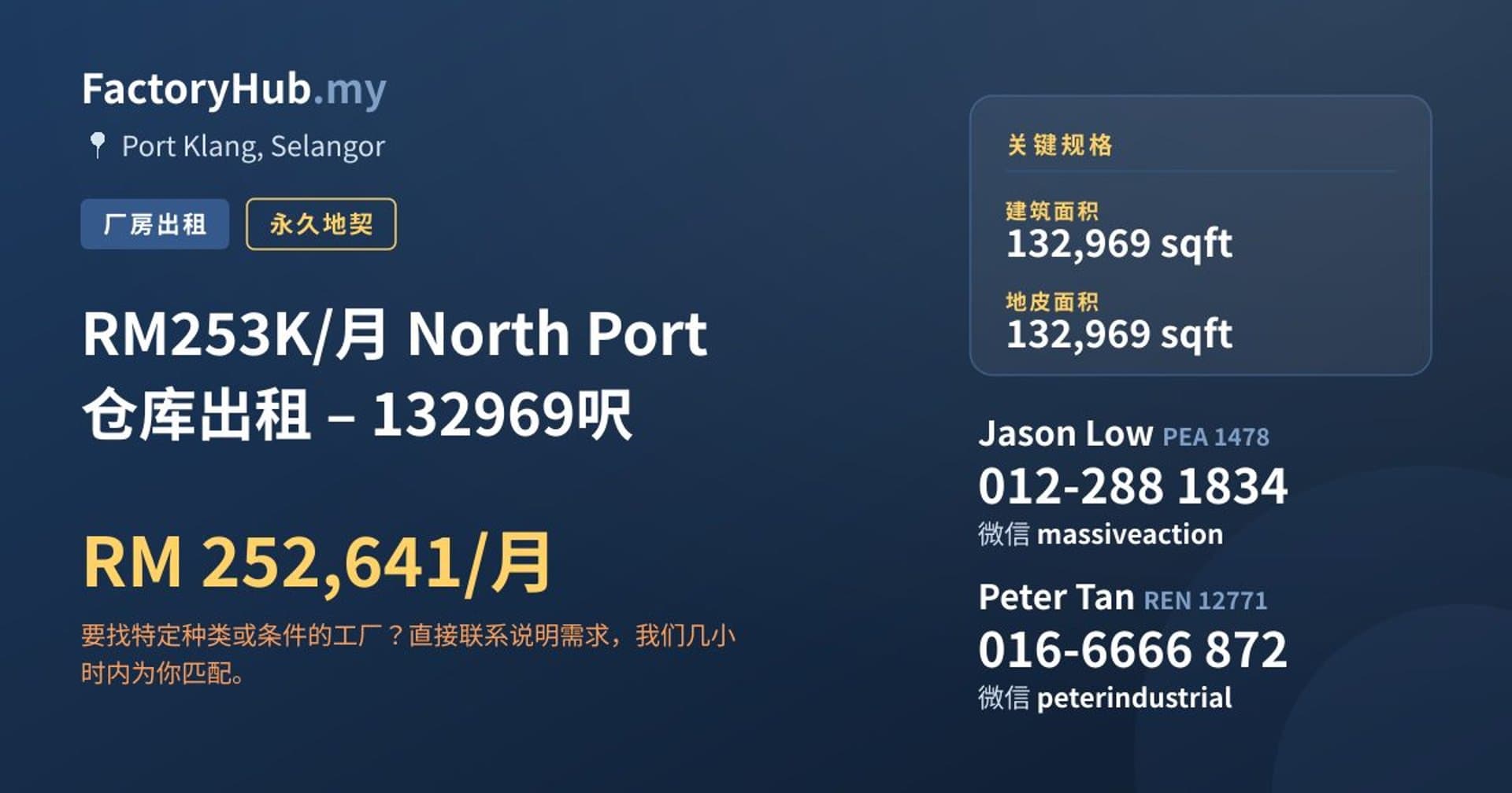 RM253K/月 North Port 仓库出租 – 132969呎 · 房源图片 1/7