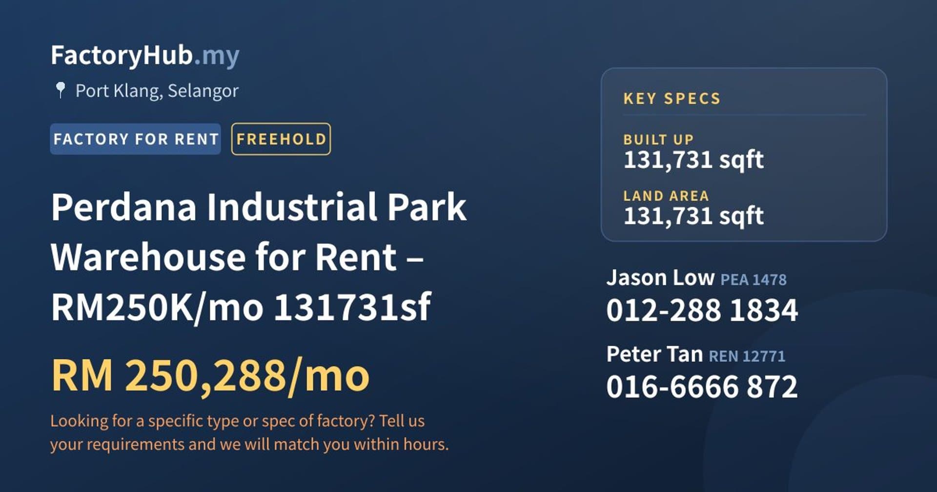 Perdana Industrial Park Warehouse for Rent – RM250K/mo 131731sf - Property image 1 of 7