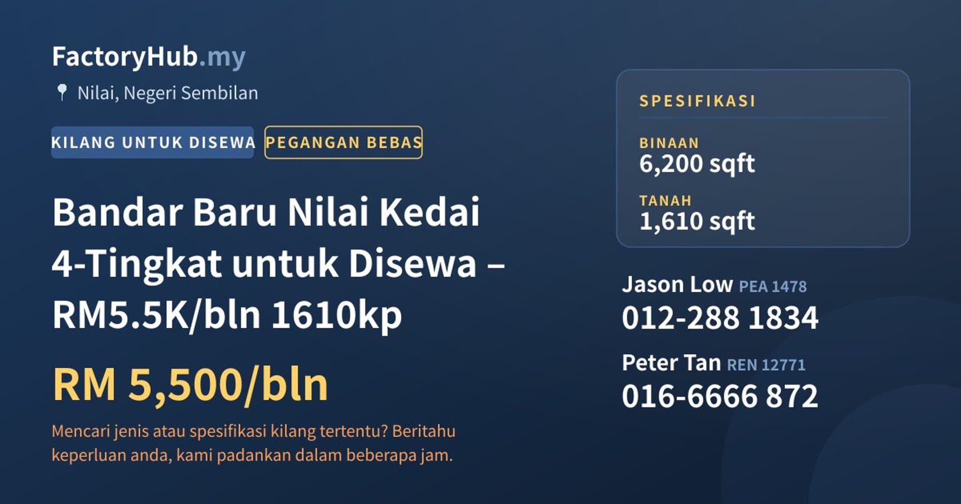 Bandar Baru Nilai Kedai 4-Tingkat untuk Disewa – RM5.5K/bln 1610kp · Imej hartanah 1/7