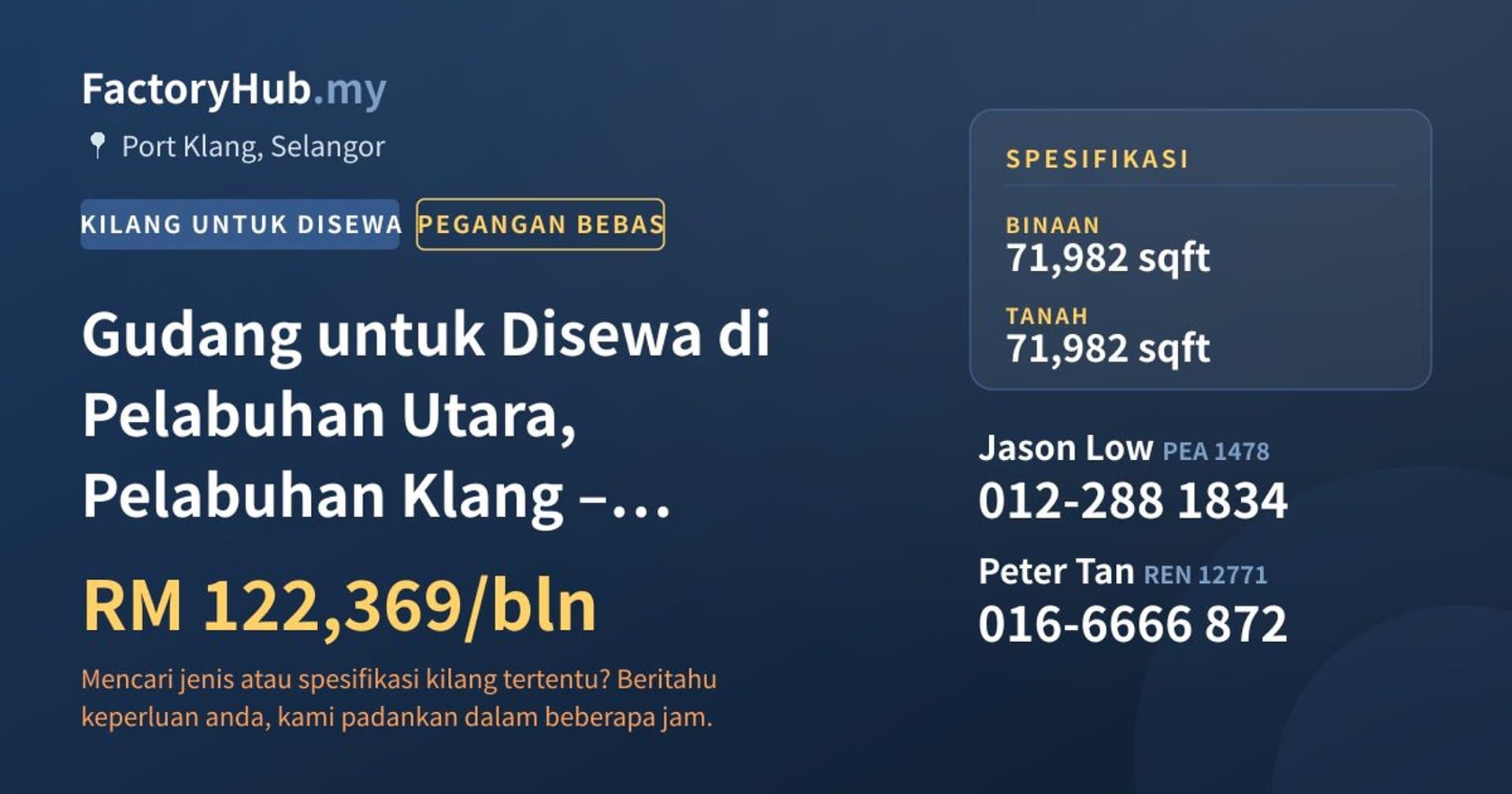 Gudang untuk Disewa di Pelabuhan Utara, Pelabuhan Klang – RM122K/bln · Imej hartanah 1/7