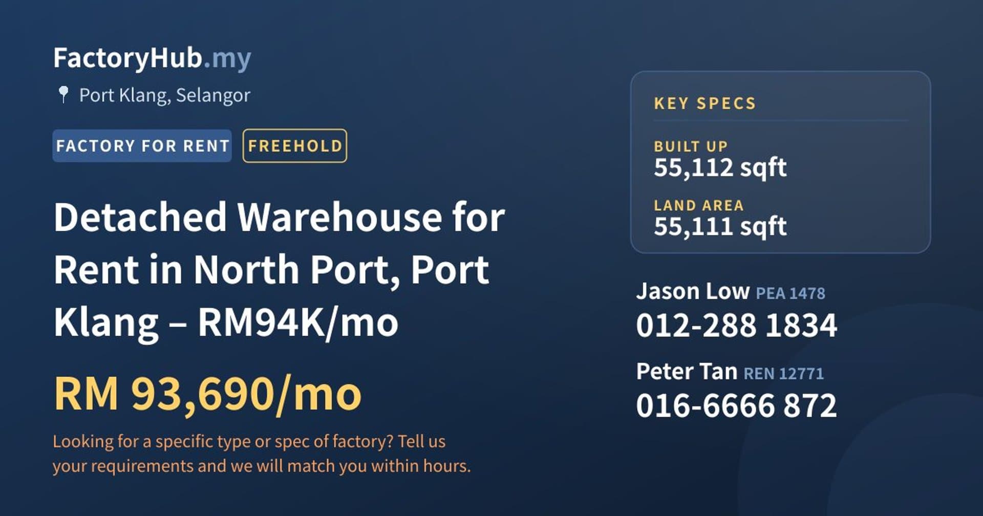 Detached Warehouse for Rent in North Port, Port Klang – RM94K/mo - Property image 1 of 7