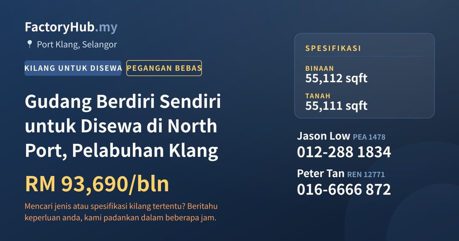 Gudang Berdiri Sendiri untuk Disewa di North Port, Pelabuhan Klang · Imej hartanah 1/7