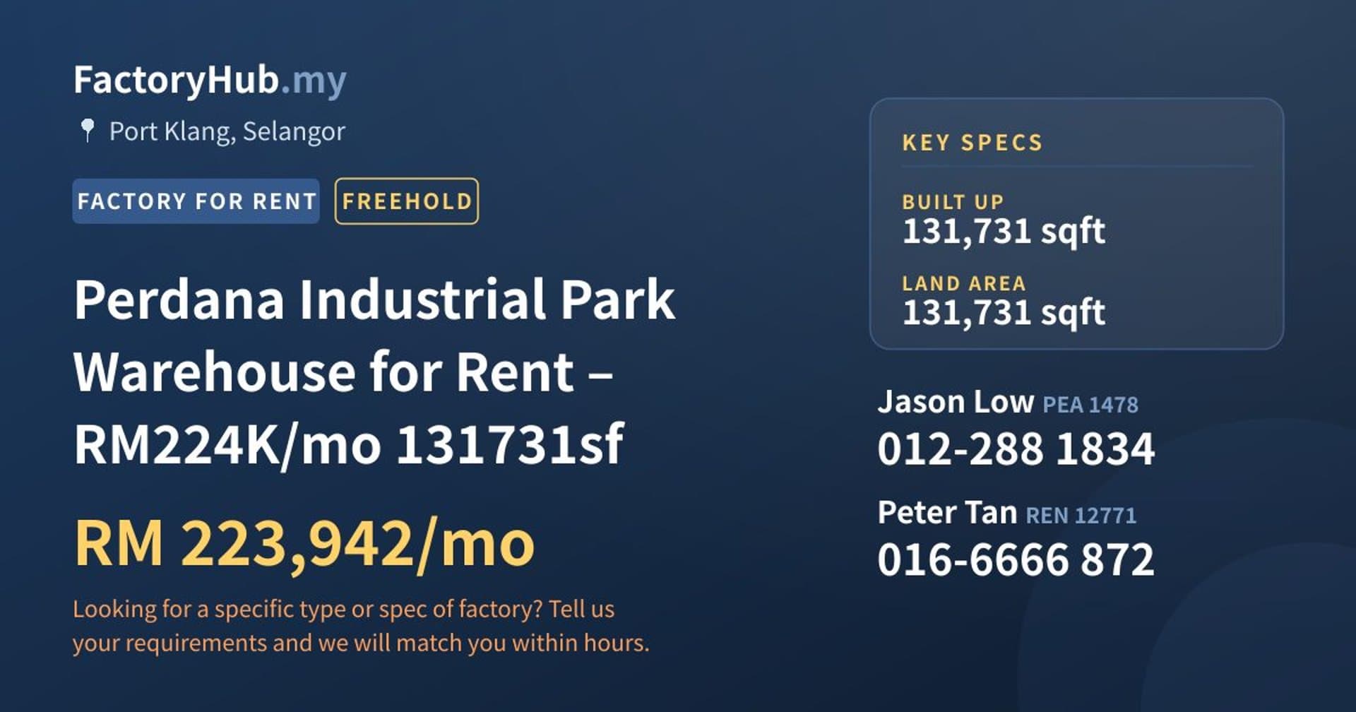 Perdana Industrial Park Warehouse for Rent – RM224K/mo 131731sf - Property image 1 of 7