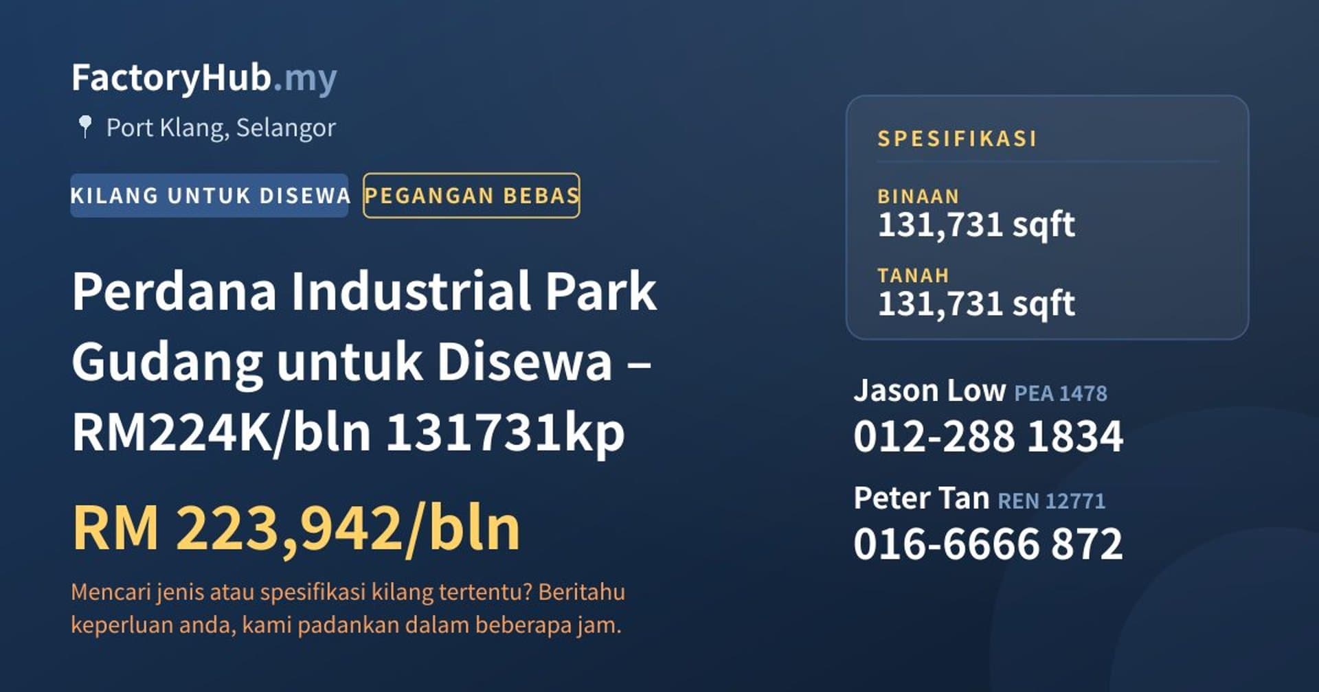 Perdana Industrial Park Gudang untuk Disewa – RM224K/bln 131731kp · Imej hartanah 1/7