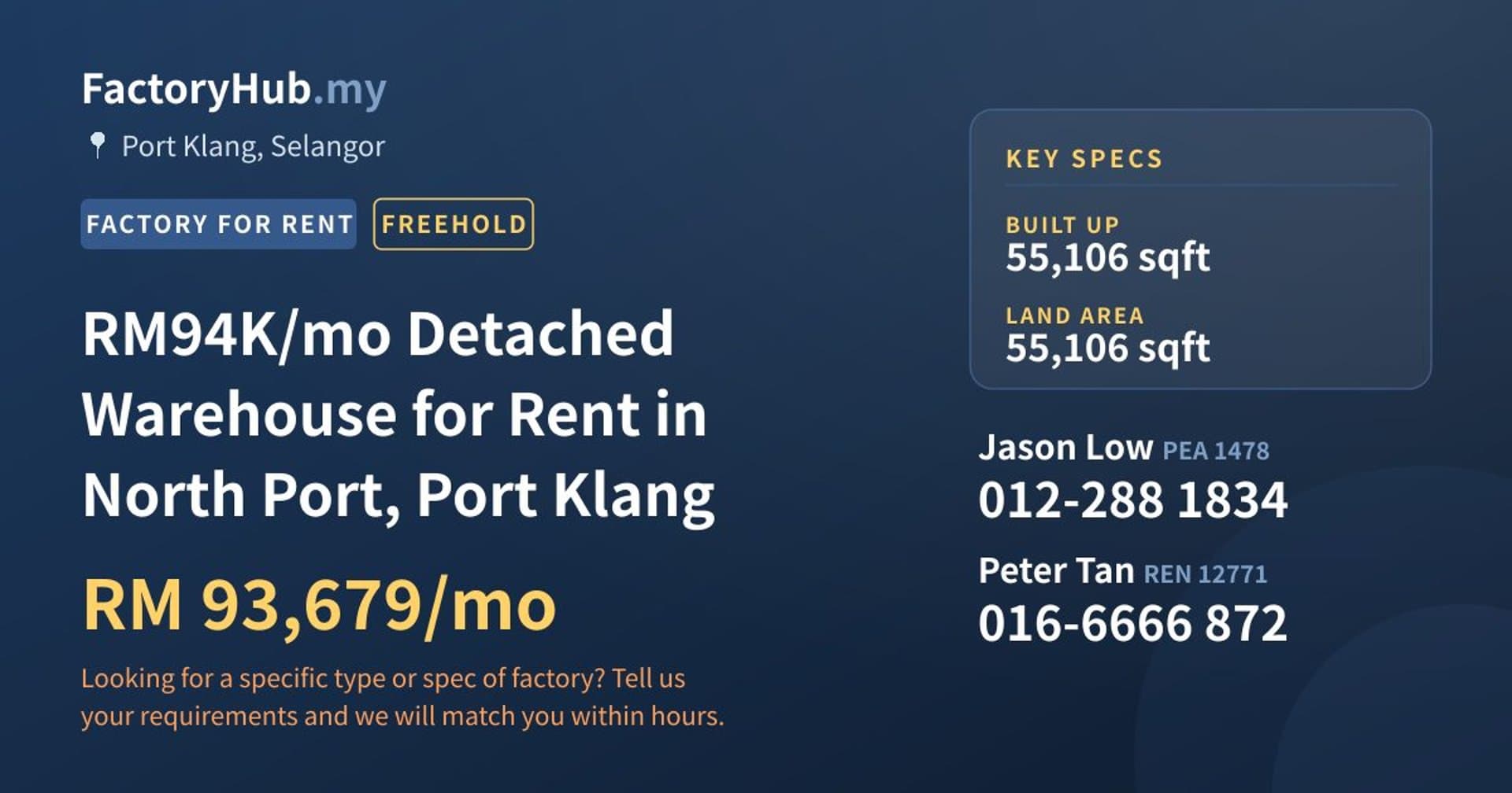 RM94K/mo Detached Warehouse for Rent in North Port, Port Klang - Property image 1 of 7