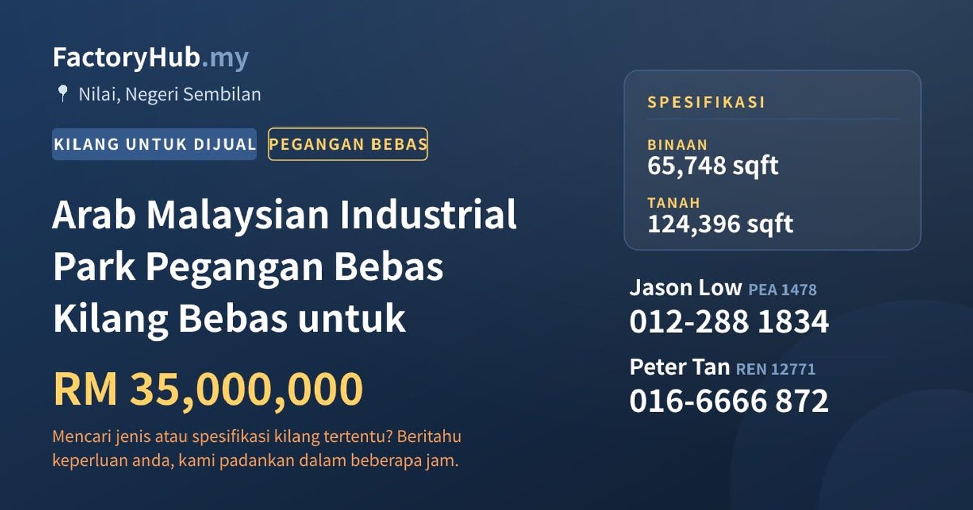Arab Malaysian Industrial Park Pegangan Bebas Kilang Bebas untuk · Imej hartanah 1/7