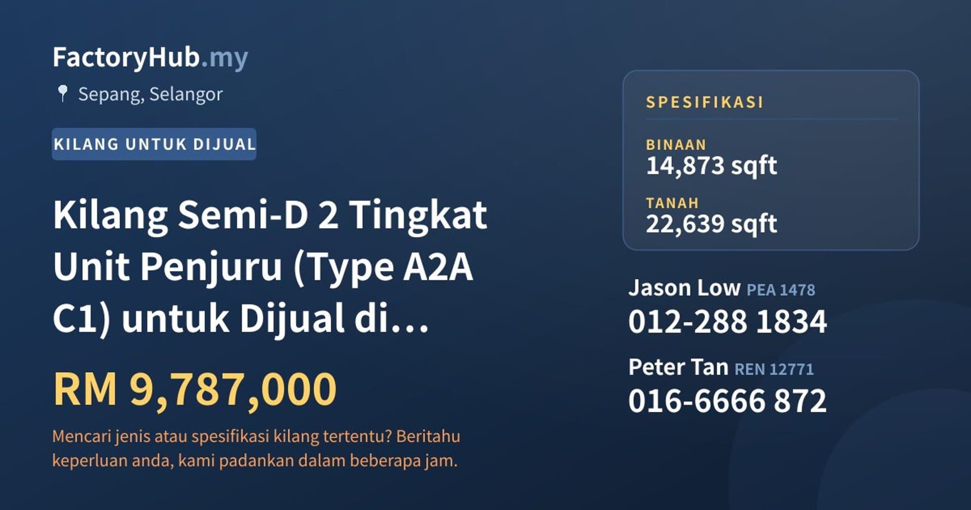 Kilang Semi-D 2 Tingkat Unit Penjuru (Type A2A C1) untuk Dijual di Sepang, NCT Smart Industrial Park · Imej hartanah 1/6