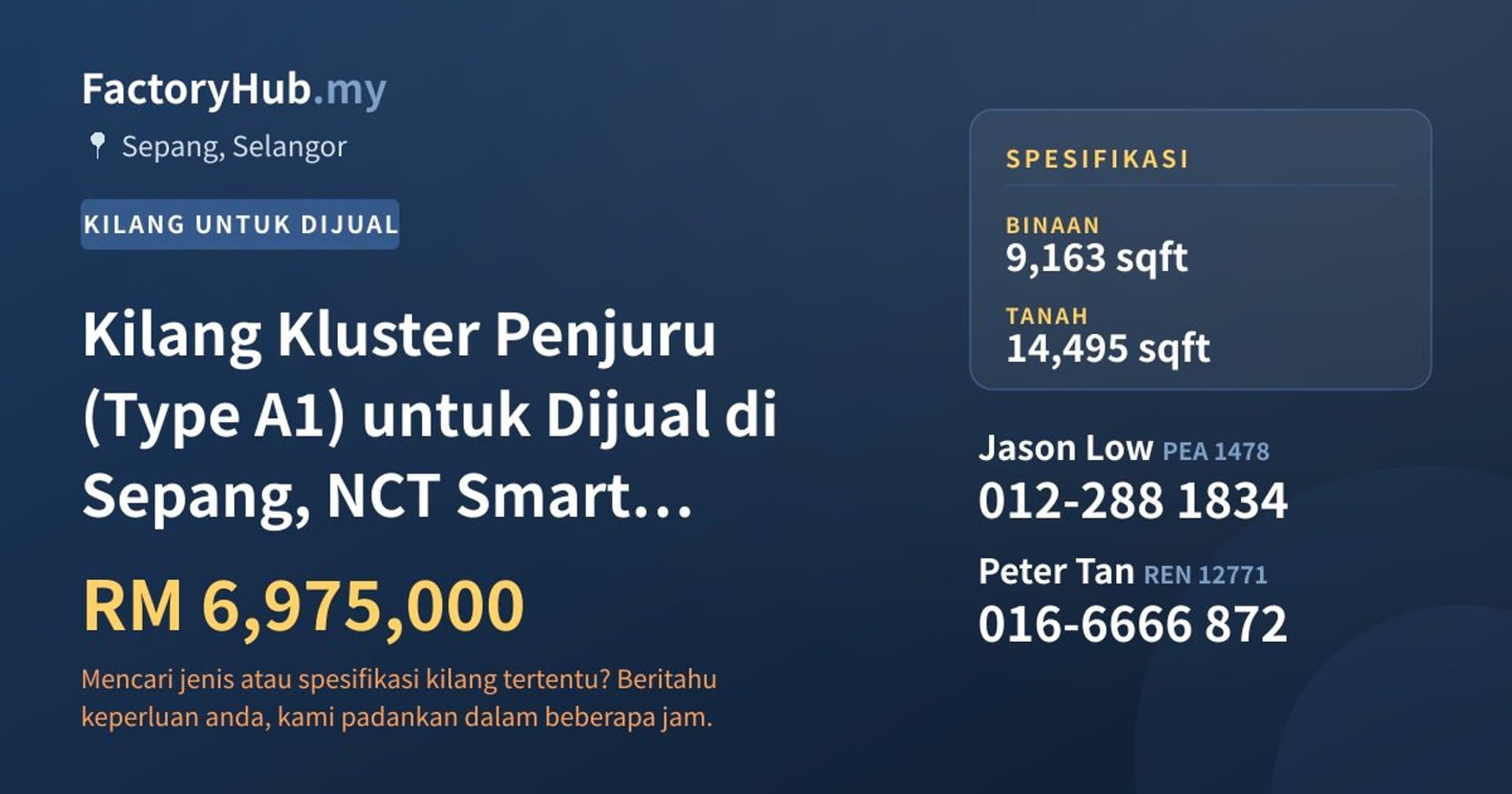 Kilang Kluster Penjuru (Type A1) untuk Dijual di Sepang, NCT Smart Industrial Park · Imej hartanah 1/6