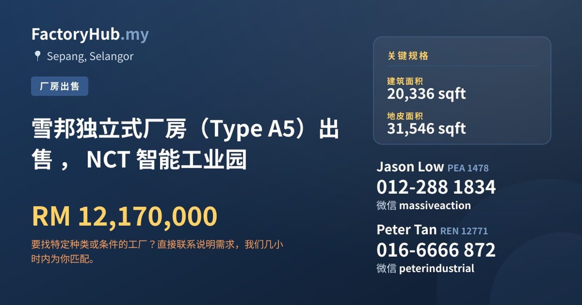 雪邦独立式厂房（Type A5）出售 ， NCT 智能工业园 · 房源图片 1/6