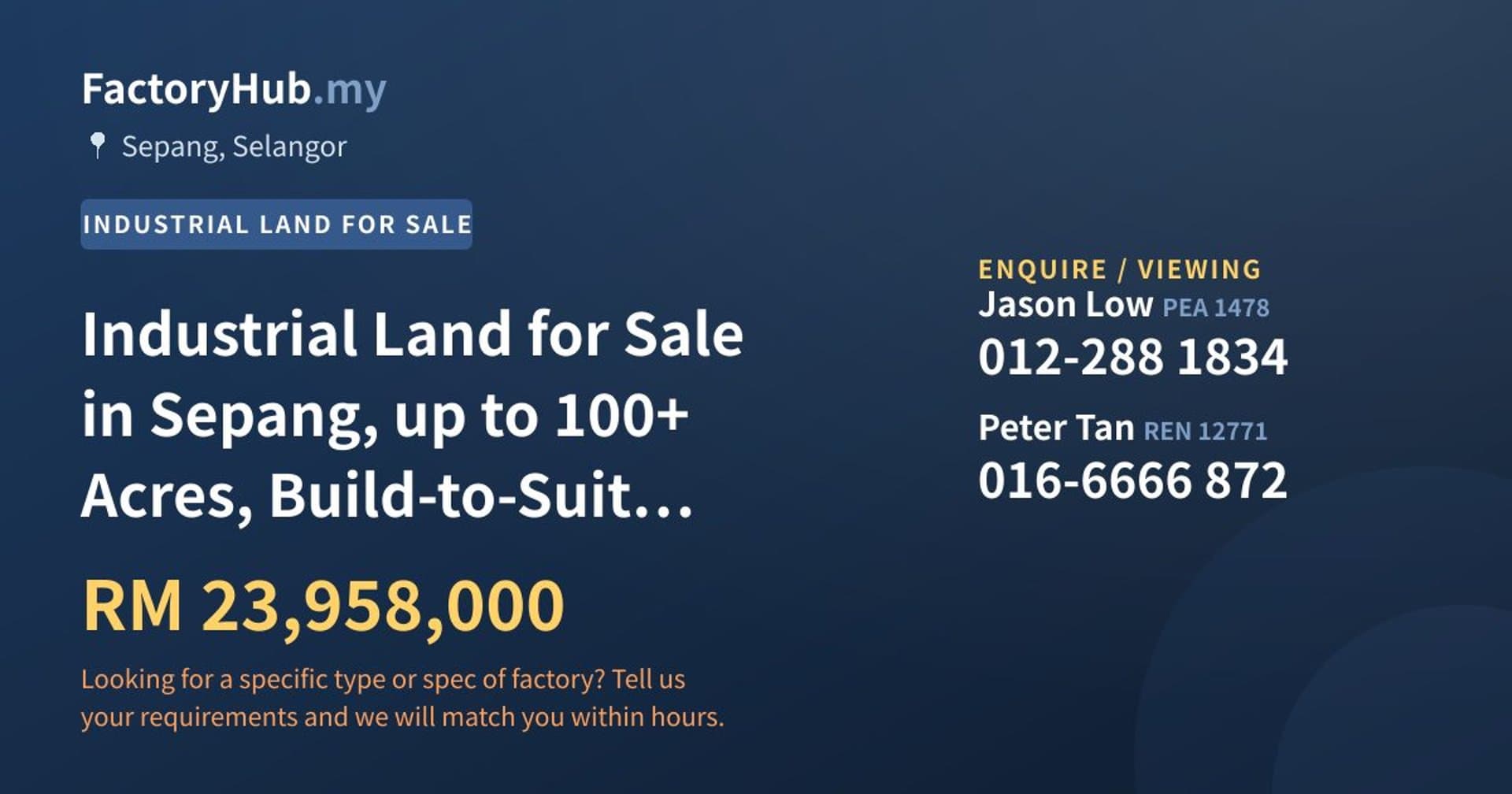 Industrial Land for Sale in Sepang, up to 100+ Acres, Build-to-Suit (from 5 acres), NCT Smart Industrial Park - Property image 1 of 6