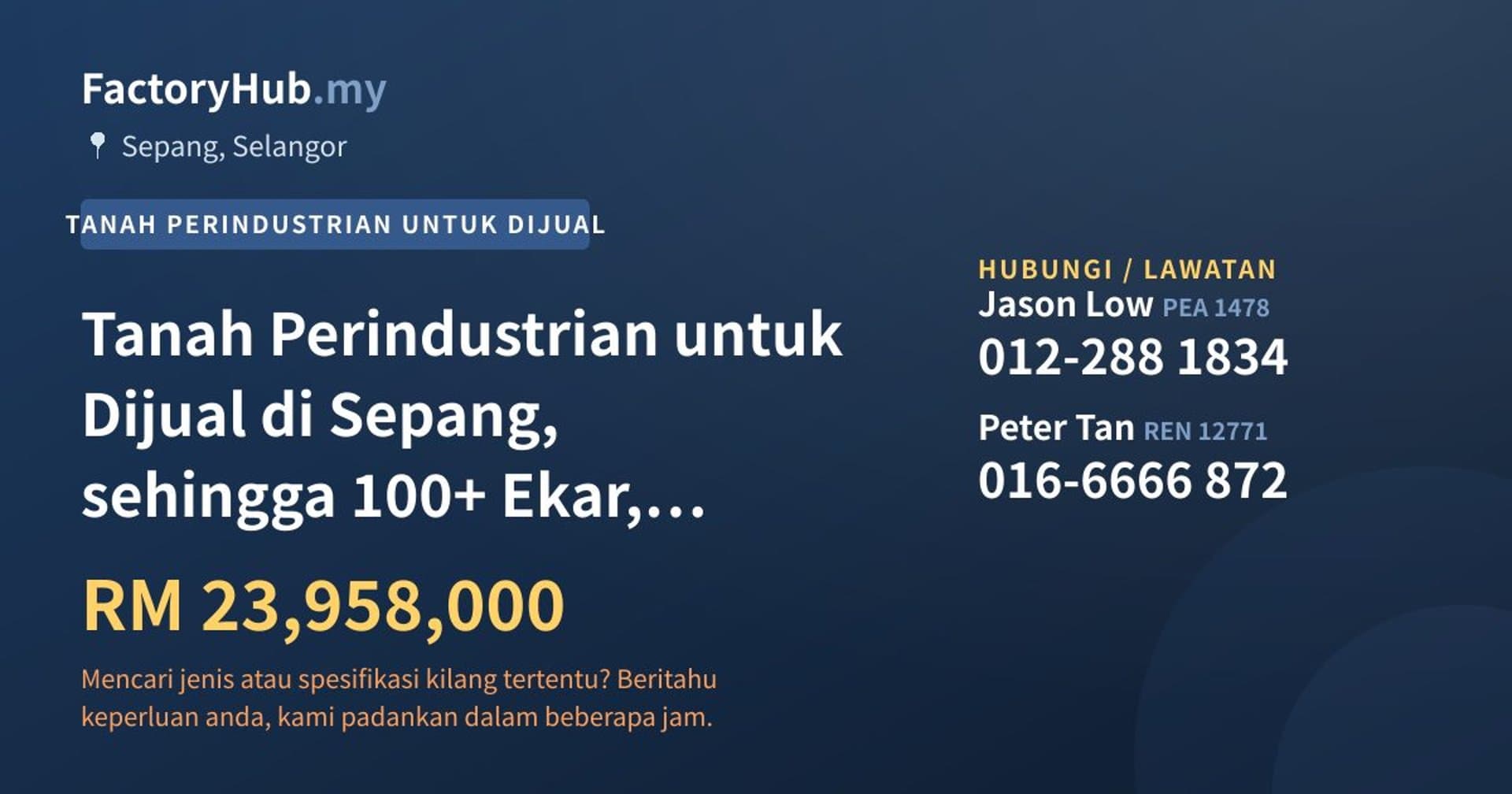 Tanah Perindustrian untuk Dijual di Sepang, sehingga 100+ Ekar, Build-to-Suit (dari 5 ekar), NCT Smart Industrial Park · Imej hartanah 1/6