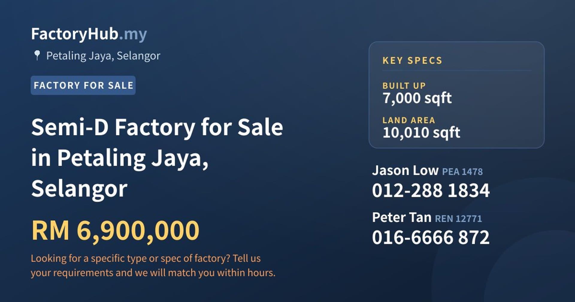 Semi-D Factory for Sale in Petaling Jaya, Selangor - Property image 1 of 2