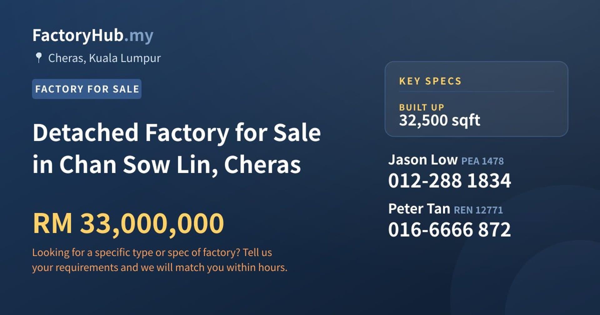 Detached Factory for Sale in Chan Sow Lin, Cheras - Property image 1 of 2