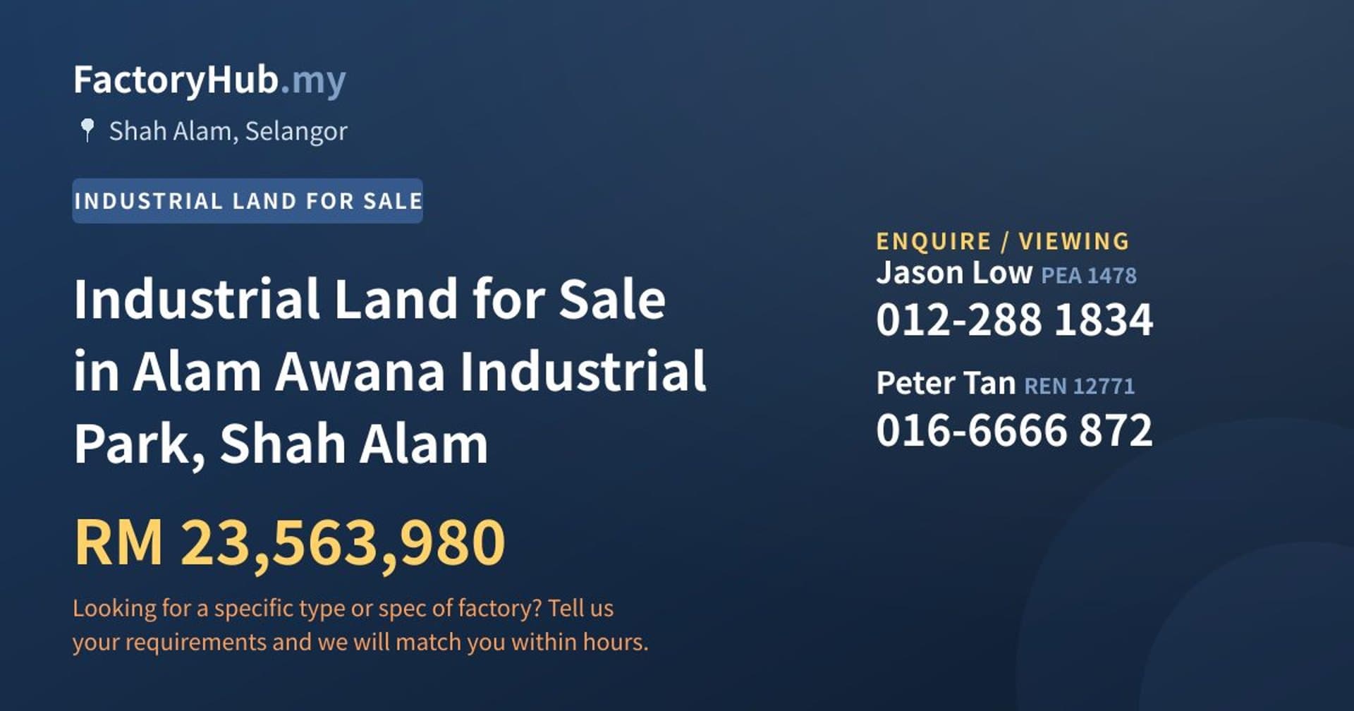 Industrial Land for Sale in Alam Awana Industrial Park, Shah Alam - Property image 1 of 2