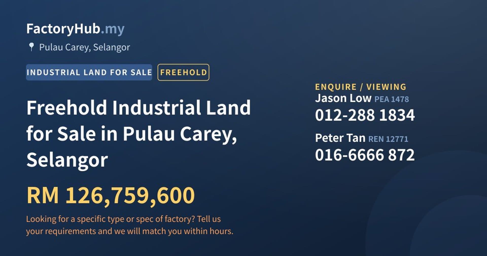 Freehold Industrial Land for Sale in Pulau Carey, Selangor - Property image 1 of 2