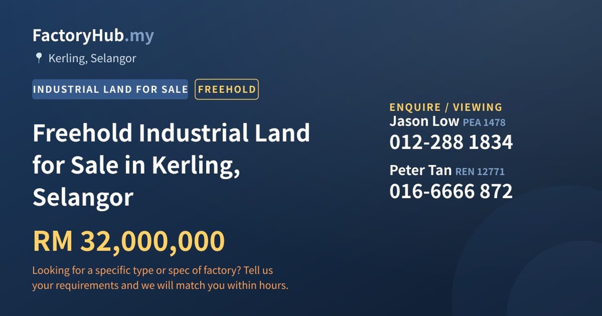 Freehold Industrial Land for Sale in Kerling, Selangor - Property image 1 of 2