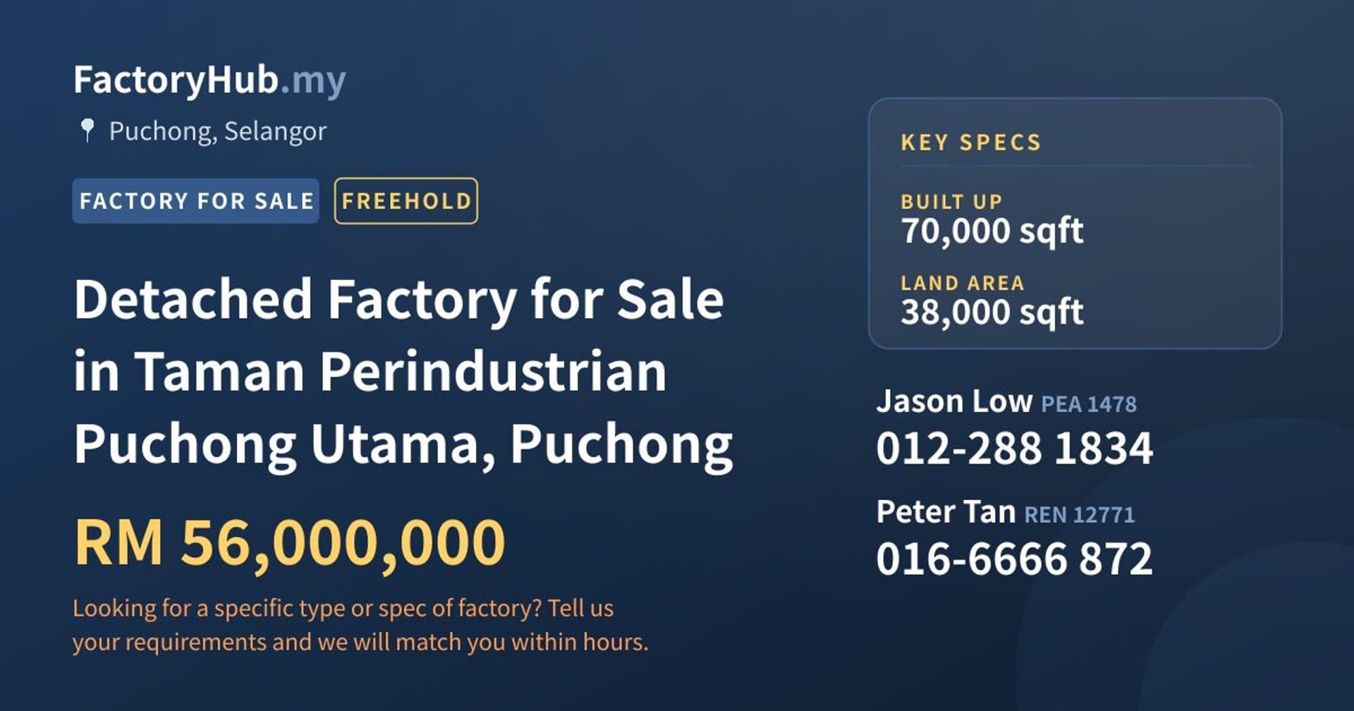 Detached Factory for Sale in Taman Perindustrian Puchong Utama, Puchong - Property image 1 of 2