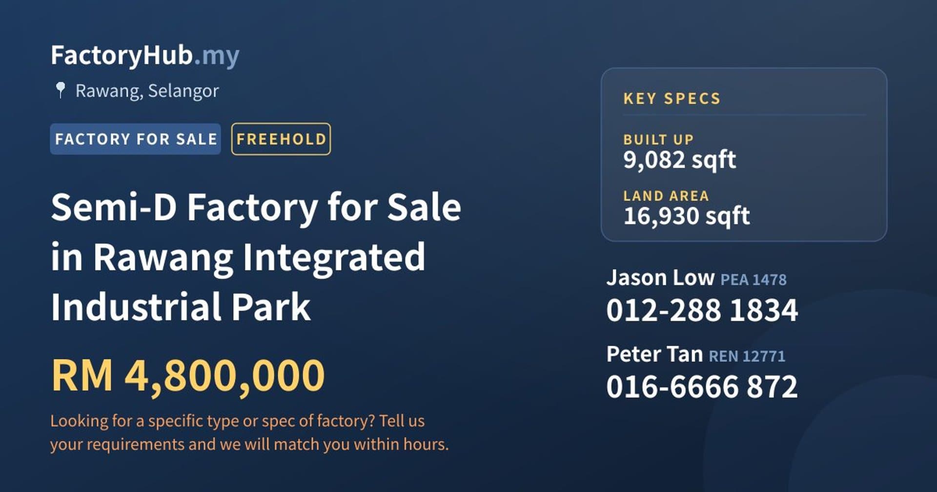 Semi-D Factory for Sale in Rawang Integrated Industrial Park - Property image 1 of 2