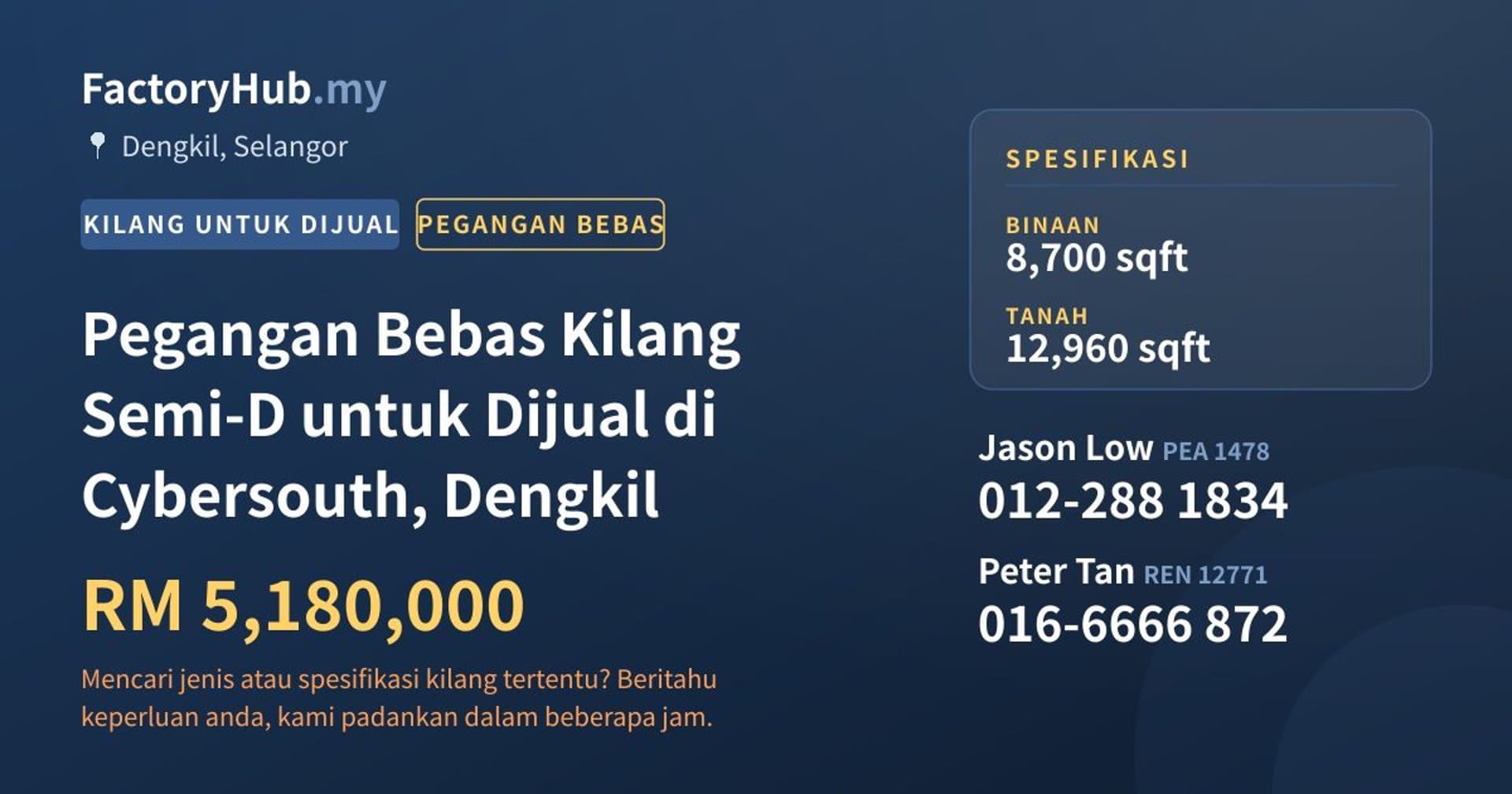 Pegangan Bebas Kilang Semi-D untuk Dijual di Cybersouth, Dengkil · Imej hartanah 1/2