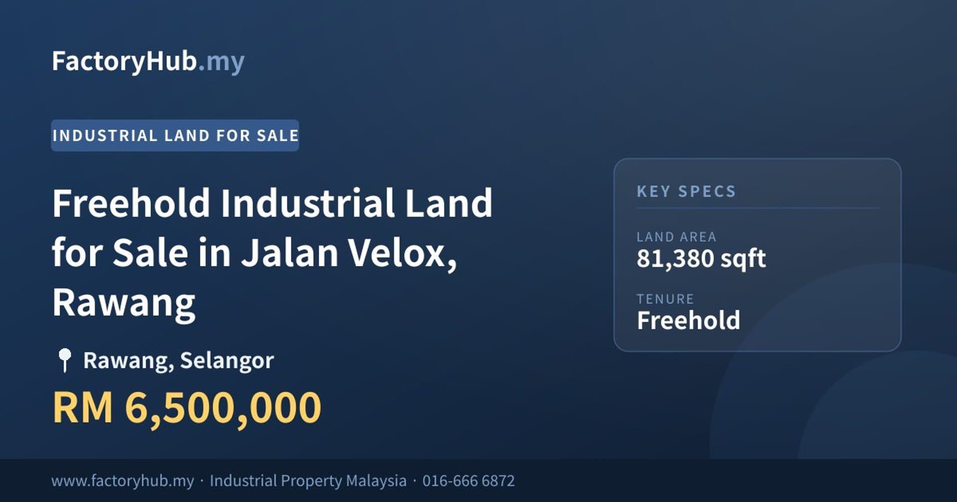 Freehold Industrial Land for Sale in Jalan Velox, Rawang - Property image 1 of 2