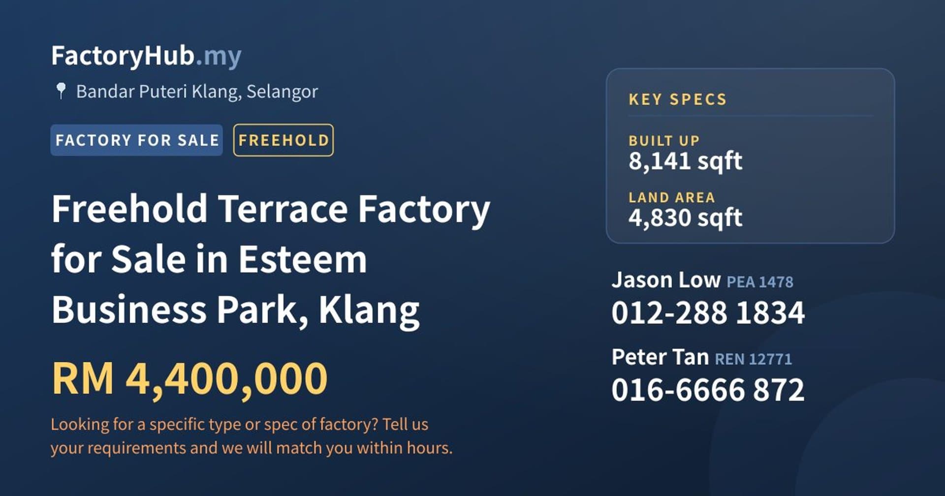Freehold Terrace Factory for Sale in Esteem Business Park, Klang - Property image 1 of 2