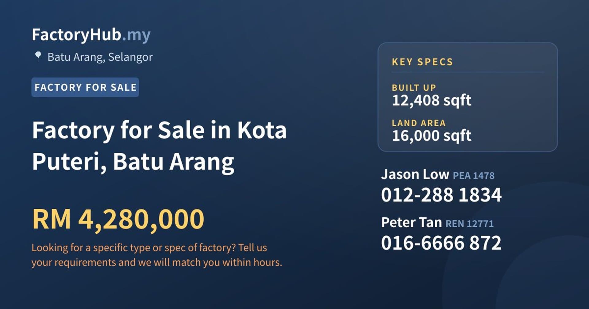 Factory for Sale in Kota Puteri, Batu Arang - Property image 1 of 2