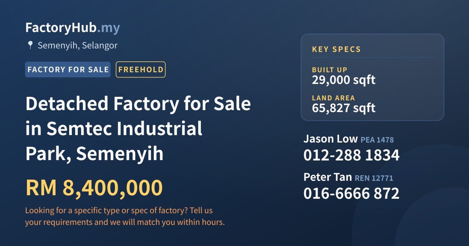 Detached Factory for Sale in Semtec Industrial Park, Semenyih - Property image 1 of 2