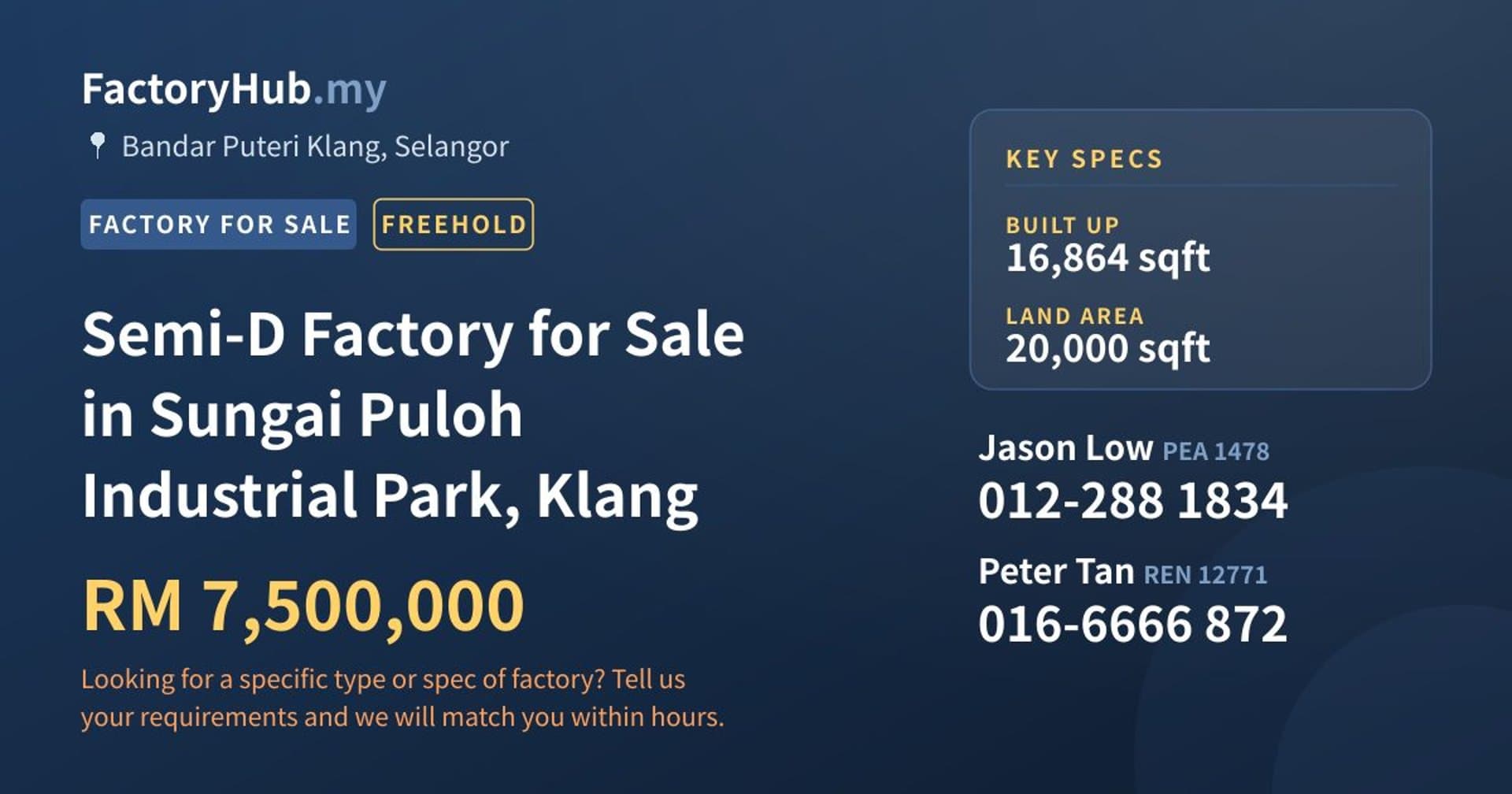 Semi-D Factory for Sale in Sungai Puloh Industrial Park, Klang - Property image 1 of 2