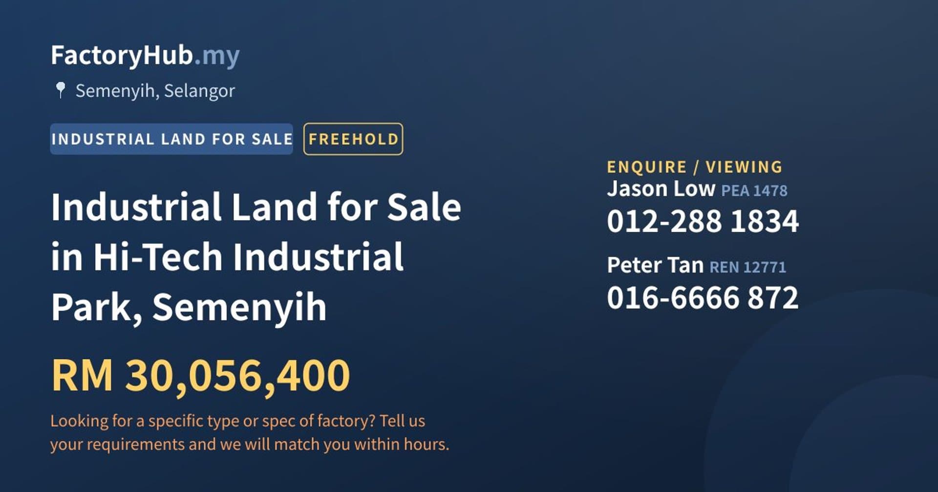 Industrial Land for Sale in Hi-Tech Industrial Park, Semenyih - Property image 1 of 2
