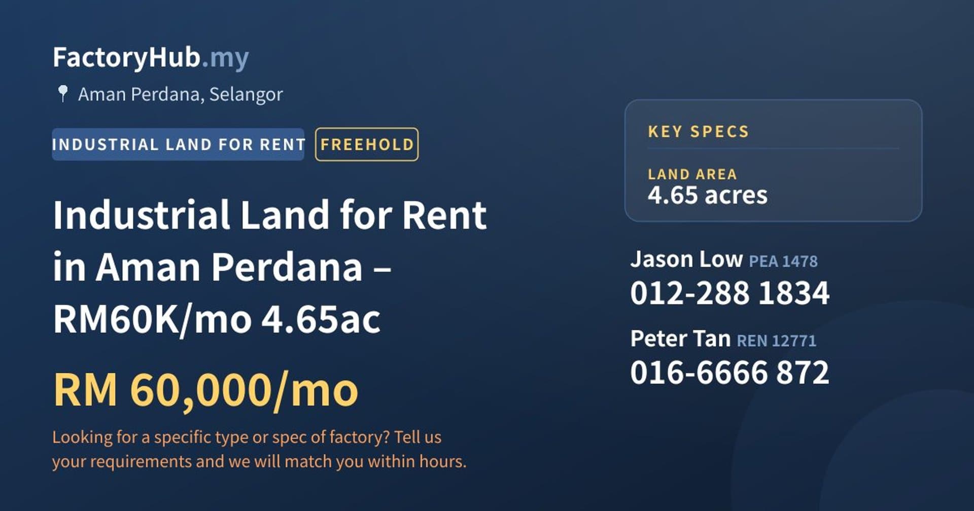 Industrial Land for Rent in Aman Perdana – RM60K/mo 4.65ac - Property image 1 of 4