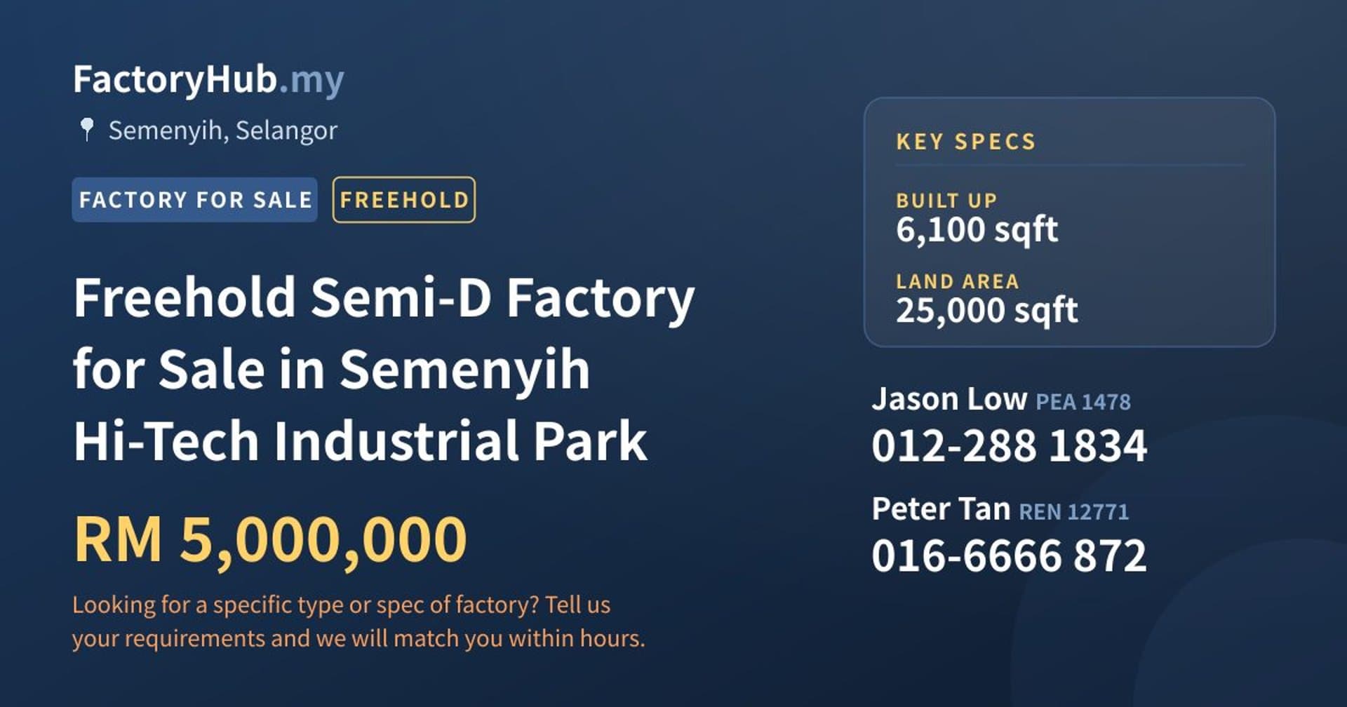 Freehold Semi-D Factory for Sale in Semenyih Hi-Tech Industrial Park - Property image 1 of 2