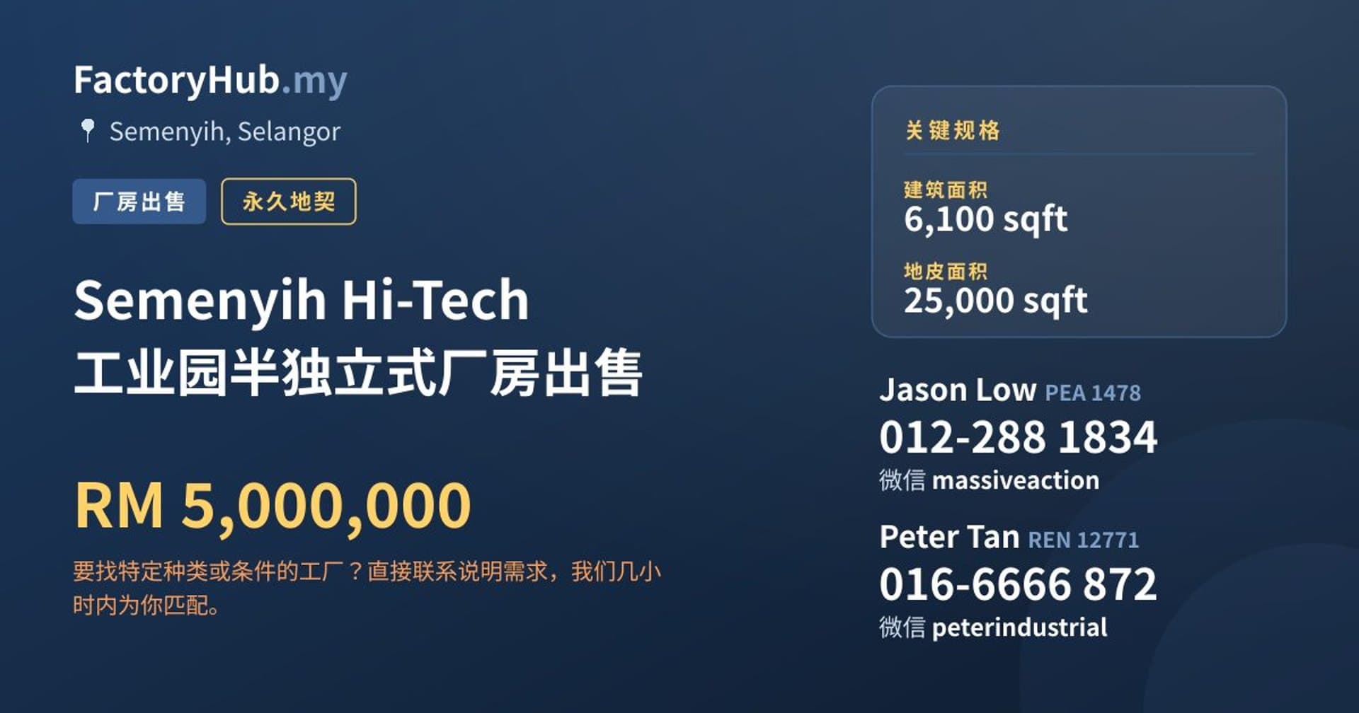 Semenyih Hi-Tech 工业园半独立式厂房出售 · 房源图片 1/2