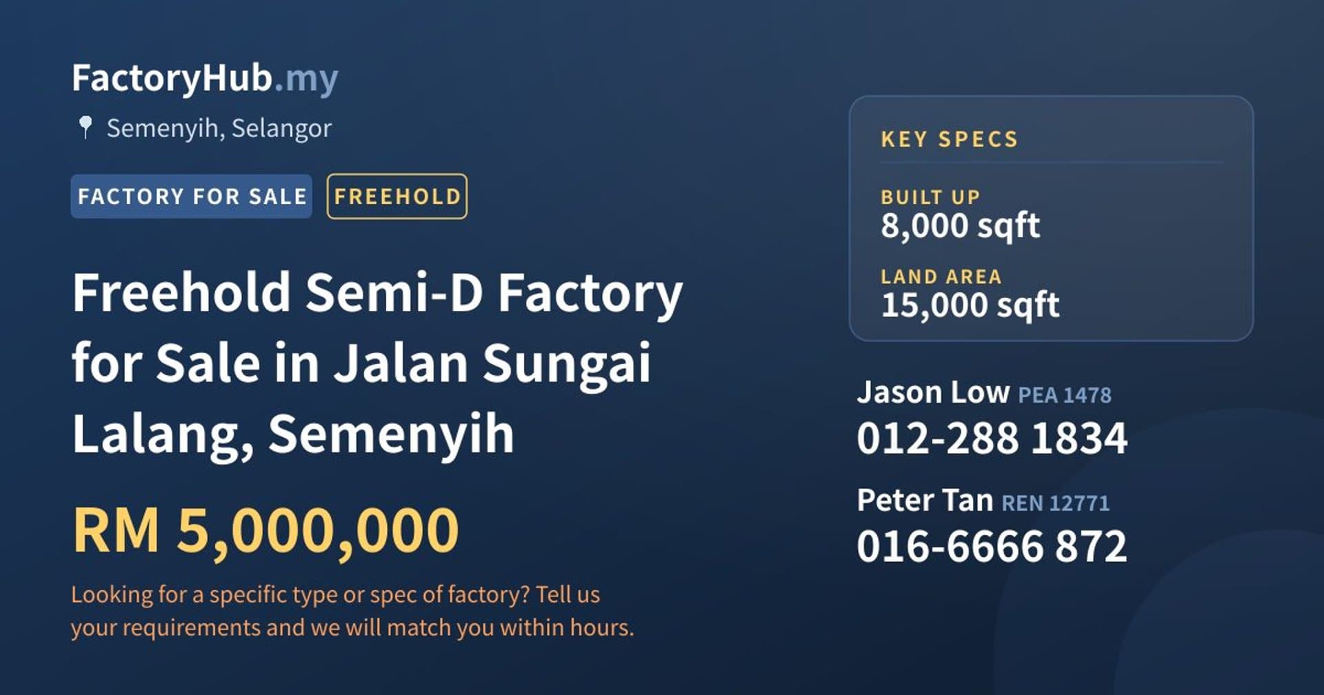 Freehold Semi-D Factory for Sale in Jalan Sungai Lalang, Semenyih - Property image 1 of 2