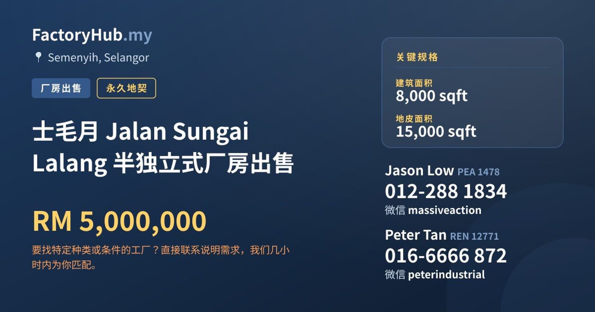 士毛月 Jalan Sungai Lalang 半独立式厂房出售 · 房源图片 1/2