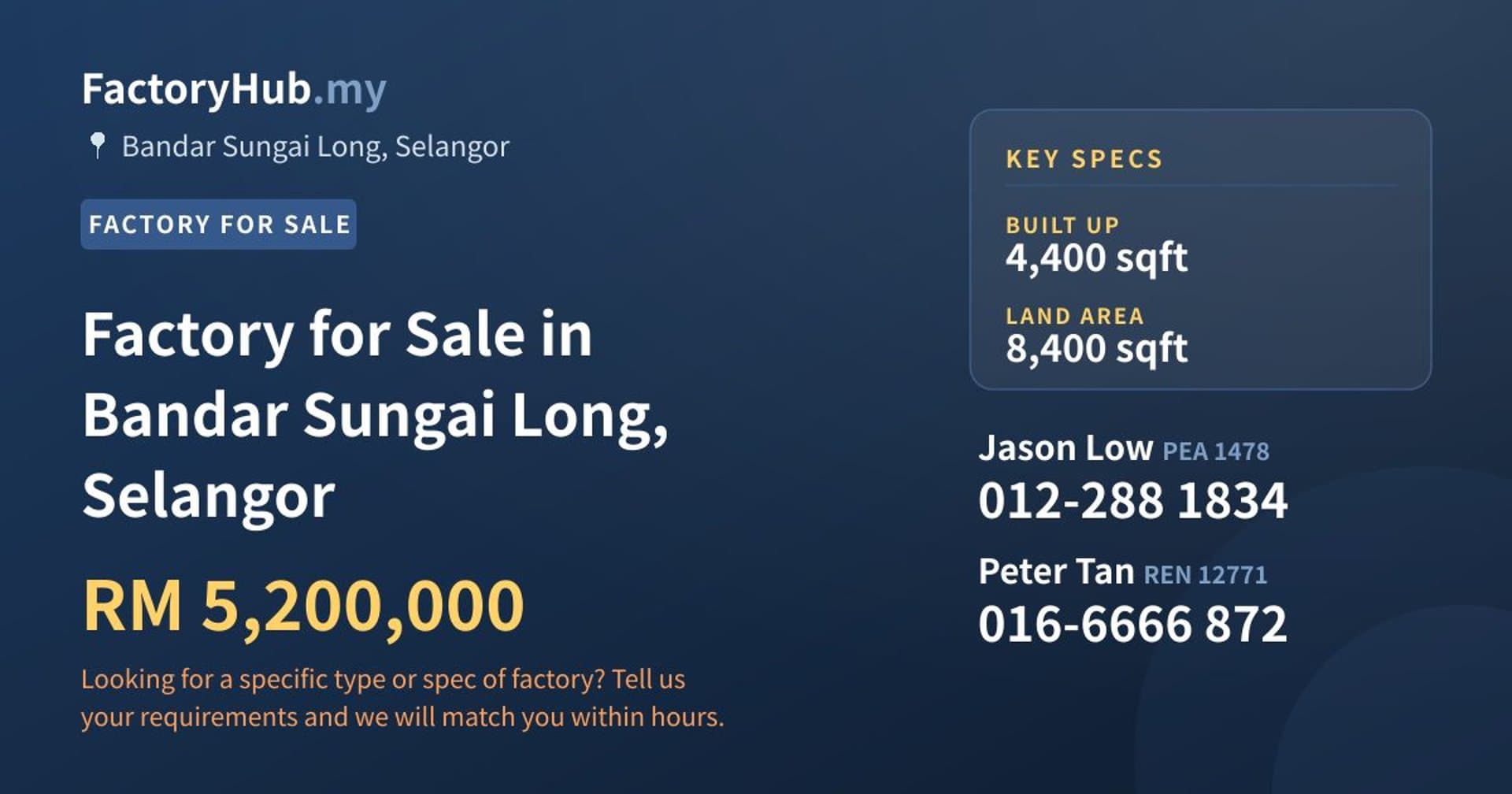 Factory for Sale in Bandar Sungai Long, Selangor - Property image 1 of 2