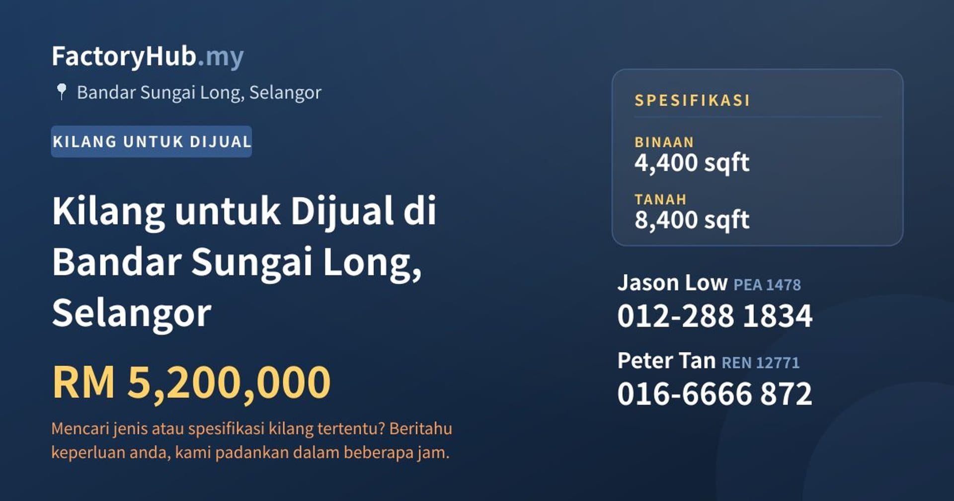 Kilang untuk Dijual di Bandar Sungai Long, Selangor · Imej hartanah 1/2